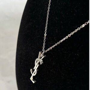 Silver YSL Zipper Pull Pendant Necklace